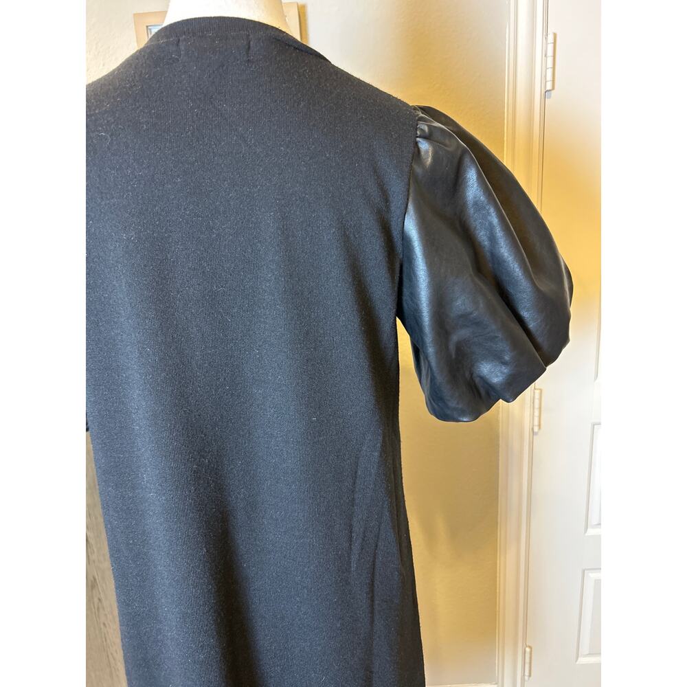 THML | Black Faux Leather Puff Sleeve Shirt Dress | Small - Picture 8 of 10